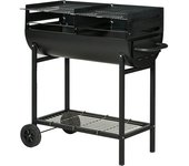 Outsunny Barbacoa de Carbón con Parrilla Ajustable en Altura Barbacoa Portátil con Estante de Almacenaje y Ruedas 90x45x96 cm Negro   Aosom España