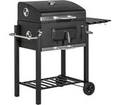 Outsunny Barbacoa Portátil de Carbón Parrillas Acero Inoxidable con Ruedas y Tapa para Jardín Exterior 113x65x108 cm Negro   Aosom España