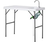 Outsunny Mesa Plegable de Picnic con Fregadero Grifo y Pistola de Riego Extensible para Camping Barbacoa Ext 114,5x59x94,5 cm Blanco   Aosom España