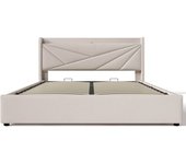 AB Store Cama de Matrimonio con Canapé Abatible Función de Carga Usb Tipo C en Algodón Lino Sin Colchón 160x200 cm Beige
