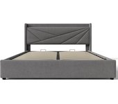 AB Store Cama de Matrimonio con Canapé Abatible Función de Carga Usb Tipo C en Algodón Lino Sin Colchón 160x200 cm Gris