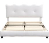 WM Store DE Cama acolchada 140x200 cm con Cabecero de olas y nubes,sin colchón, Blanco