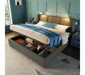 AB Store Cama de Matrimonio con Canapé Abatible Luces de Lectura y Función de Carga Usb Sin Colchón 160x200 cm Gris