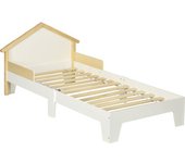 Homcom Lecho para niños - estructura lecho con cabeza de cama casa y somier de lamas incluido - 90 x 190 cm - pino macizo blanco