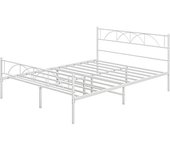 Homcom Cama Doble 135x190 cm con Cabecera Listones de Acero y Espacio de Almacenamiento Debajo de la Cama Carga 330 kg Blanco