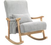 Homcom Silla Mecedora de Pana con Patas y Reposabrazos de Madera de Haya Cojín Lumbar y Bolsillo Carga 120 kg Gris   Aosom España