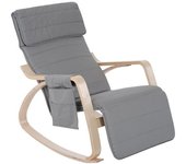 Homcom Silla de Relax Mecedora Balancín de Madera con Reposapiernas Ajustable y Bolsa para Revistas (Gris)   Aosom España
