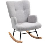 Homcom Silla Mecedora de Borreguito con Respaldo Capitoné y Base de Madera de Caucho para Salón o Dormitorio 65x88x87 cm Gris