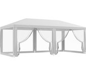 Outsunny Carpa de Jardín 6x3 m con 6 Mosquiteras Laterales 2 Puertas con Cremallera para Terraza Patio Blanco   Aosom España