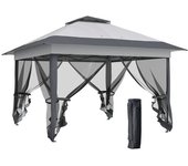 Outsunny Cenador carpa de jardín pop-up plegable acero poliéster mosquiteros + bolsa de transporte con ruedas Gris   Aosom España