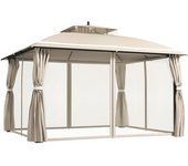 Outsunny Carpa de Exterior con Techo Doble Cenador con Mosquiteras y Cortinas para Jardín y Terraza 370x303x290 cm Beige