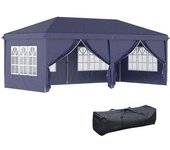 Outsunny Carpa Plegable 6x3 Cenador de Jardín con 4 Paneles 4 Ventanas 2 Puertas Bolsa Anti-UV 12 Orificios de Drenaje 6x3x2,7 m Azul   Aosom España