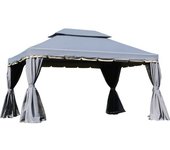 Outsunny Cenador de Jardín 4x3 m de Aluminio con Techo de Ventilación 4 Cortinas Laterales 4 Mosquiteras y 8 Orificios de Drenaje Gris   Aosom España