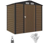 Outsunny Caseta de Jardín 190x131x188 cm Cobertizo Metálico para Herramientas con 2 Ventilaciones y Puerta para Terraza Roble   Aosom España
