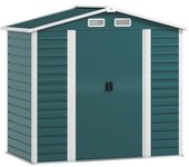 Outsunny Cobertizo Metálico para Jardín 213x120x166/194 cm con Base Refuerzo Puertas Correderas y Ventilaciones Verde Oscuro