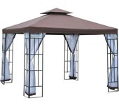 Outsunny Cenador de Jardín 3x3 m Pabellón con Doble Techo Ventilación 4 Mosquiteras Extraíbles y Marco de Acero Protección Solar Café   Aosom España