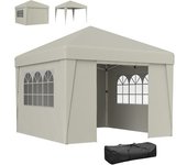 Outsunny Carpa de jardín plegable 3x3x2,88 m anti-UV 30 + con ventanas + paneles laterales + bolsa de transporte Crema   Aosom España
