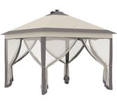 Outsunny Carpa Plegable con Luces LED 3,3x3,3 m Cenador de Jardín con Control Remoto con 4 Mosquiteras Altura Ajustable Beige   Aosom España