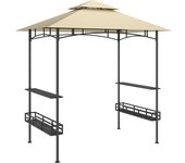 Outsunny Cenador de barbacoa, cenador de jardín con 2 estantes, cestas de almacenamiento, ganchos, para terraza, Beige   Aosom España