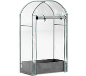 Outsunny Mini invernadero de jardín invernadero de balcón con saco de plantación y cubierta de plástico reforzado, puerta enrollable   Aosom España
