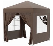 Outsunny Carpa Plegable 2x2 Cenador de Jardín 4 Paredes Laterales Tela Oxford 2 Puertas 2 Ventanas Bolsa de Transporte Marrón 2x2x2,4 m   Aosom España