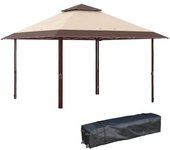 Outsunny Carpa Plegable 3,85x3,85 m con Doble Techo Altura Ajustable y Bolsa de Transporte Impermeable Anti-UV Caqui y Café   Aosom España