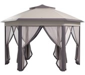 Outsunny Pavillon 4x4m Impermeable Plegable hexagonal con doble techo, cenador de jardín con 6 paneles laterales, carpa de fiesta   Aosom España