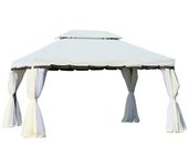 Outsunny Cenador de Jardín 4x3 m con Techo de Ventilación 4 Cortinas Laterales 4 Mosquiteras y 8 Orificios de Drenaje Blanco   Aosom España