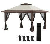 Outsunny Carpa Plegable Pop-up con Altura Ajustable Protección UV50+ Doble Techo y Mosquiteras 3,92x3,92x2,83 m Beige   Aosom España