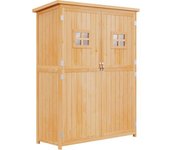Outsunny Cobertizo de Madera Caseta Exterior Armario Herramientas Doble Puertas Techo Impermeable Compartimientos 127.5x50x164cm   Aosom España