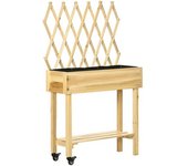 Outsunny Huerto Urbano Elevado Mesa de Cultivo de Madera con Celosía para Enredaderas y Ruedas para Plantas Flores 79x29x130 cm Natural   Aosom España