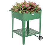 Outsunny Huerto Urbano Elevado Mesa de Cultivo con Ruedas de Acero Galvanizado con Estante y Asa Lateral 64x55x79 cm Verde   Aosom España