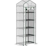 Outsunny Invernadero de Exterior con Estantes de 5 Niveles Puerta con Cremallera y Marco de Acero 69x49x193 cm Transparente
