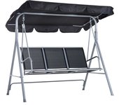 Outsunny Columpio Balancín de 3 Plazas con Toldo Ajustable Respaldo Transpirable y Marco de Metal Carga 200 kg 171x108x154 cm Negro   Aosom España