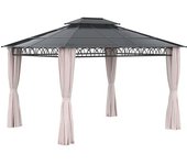 Outsunny Cenador de Jardín 3,6x3 m con Techo Doble Cortinas Opacas Mosquiteras Fiestas Terraza Elegante Negro y Caqui   Aosom España