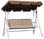 Outsunny Columpio Balancín de 3 Plazas con Toldo Ajustable Respaldo Transpirable y Marco de Metal Carga 200 kg 171x108x154 cm Marrón   Aosom España