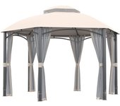 Outsunny Cenador de Jardín Hexagonal Pabellón Exterior con Doble Techo Cortinas Laterales y Mosquiteras Ø4x2,94 m Caqui   Aosom España
