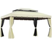 Outsunny Cenador de Jardín 4x3 m Gazebo de Aluminio Techo de Ventilación 4 Cortinas Laterales 4 Mosquiteras y 8 Orificios de Drenaje   Aosom España
