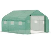 Outsunny Invernadero de Jardín Invernadero de Túnel con Puerta y 6 Ventanas Enrollables de Polietileno Galvanizado Verde   Aosom España