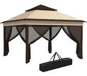 Outsunny Carpa Plegable 3,26x3,26x2,72m con Doble Techo Altura Ajustable Mosquiteras Protección UV30+ y Bolsa de Transporte Beige