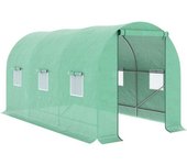 Outsunny Invernadero Caseta Invernadero de Túnel con Puerta Enrollable y 6 Ventanas Cubierta PE 140 g/m² Anti-UV 4x2x2 m Verde   Aosom España