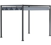 Outsunny Pérgola de Jardín 4x3m Cenador de Techo Retráctil de Poliéster Recubrimiento Resistente para Celebraciones Gris Oscuro