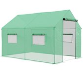 Outsunny Invernadero Caseta Invernadero de Túnel con 4 Ventanas de Malla y Puerta con Cremallera 2x3x2 m Verde   Aosom España
