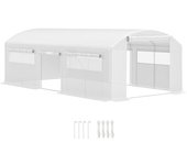 Outsunny Invernadero de Jardín Invernadero de Túnel con 4 Ventanas de Malla Cubierta de PE Anti-UV 3 Puertas Enrollables 6x3x2 m Blanco   Aosom España