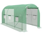 Outsunny Invernadero de Jardín Invernadero de Túnel con Paredes Laterales 6 Ventanas de Malla y 2 Puertas Enrollables 4x2x2 m Verde   Aosom España