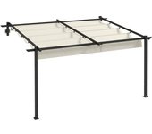Outsunny Pérgola 4x3 m Cenador de Jardín con Techo Retráctil de Poliéster y Marco de Acero Crema y Gris Oscuro   Aosom España