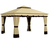 Outsunny Cenador de Jardín 370x300x275 cm con 4 Cortinas Laterales 4 Mosquiteras Doble Techo Impermeable y Anti-UV Beige   Aosom España