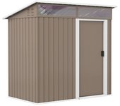 Outsunny Caseta de Jardín Metálica con Puerta Corredera Ventanas y Ventilación para Almacenaje Exterior 195x122x159/182 cm Marrón