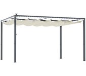 Outsunny Pérgola de Aluminio 4x3 m Gazebo con Luces LED Solares y Techo Retráctil para Jardín Crema