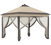 Outsunny Carpa Plegable 3x3 con Luces LED y Control Remoto con 4 Mosquiteras Altura Ajustable 3,3x3,3 m Beige   Aosom España